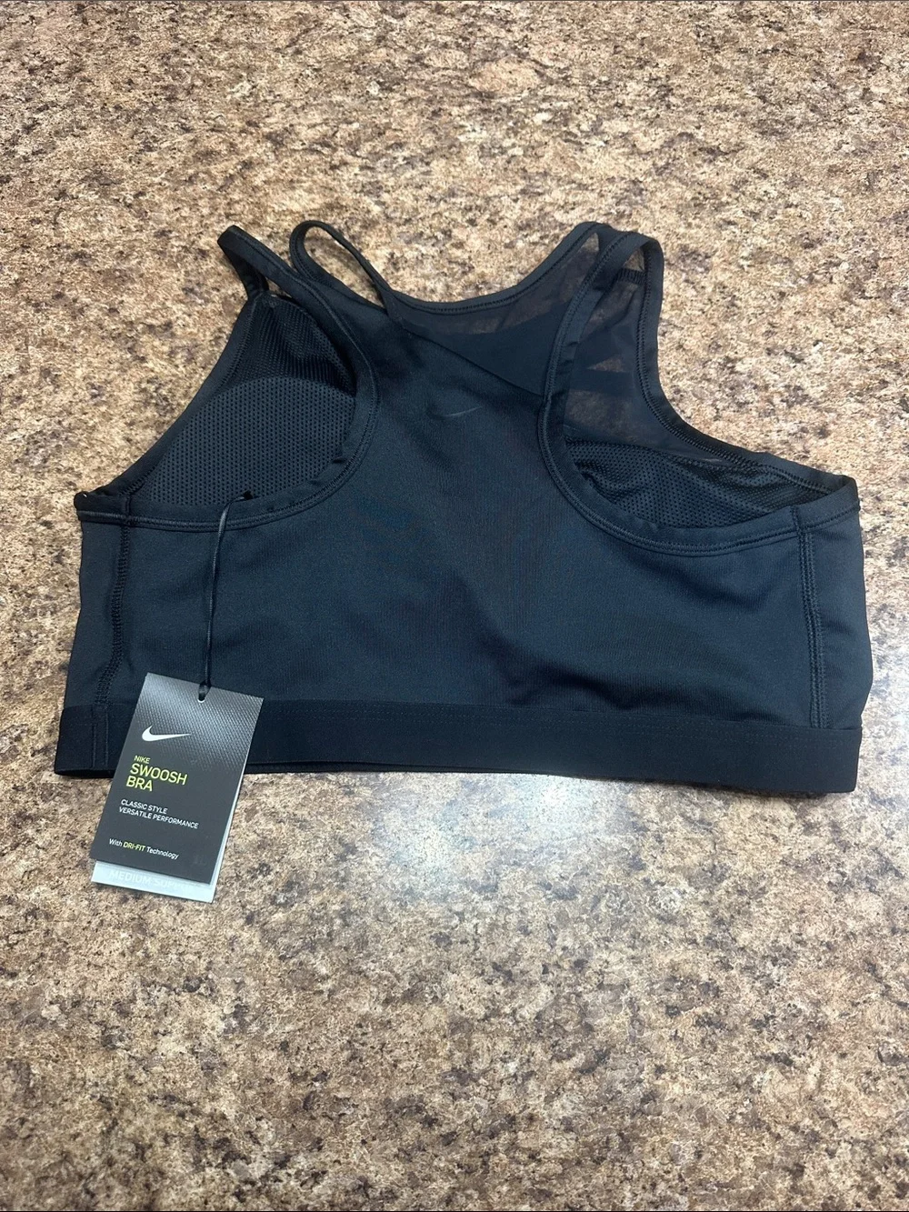 NWT Nike Black High Neck Strappy Sports Bra Large Mesh Panels